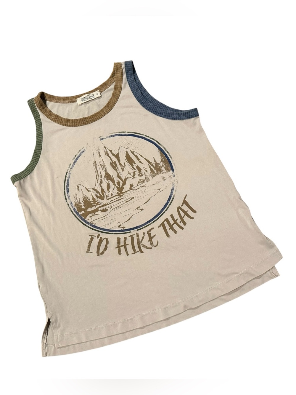 Wanderlux I’d Hike That Mountain Graphic Ringer Muscle Tank Top Small
